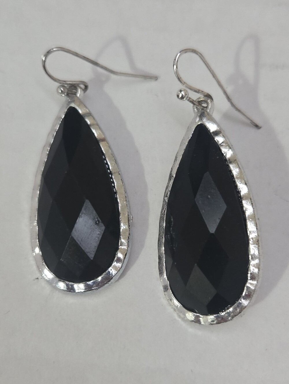 Black Teardrop Faceted Dangle Earrings - Unbranded